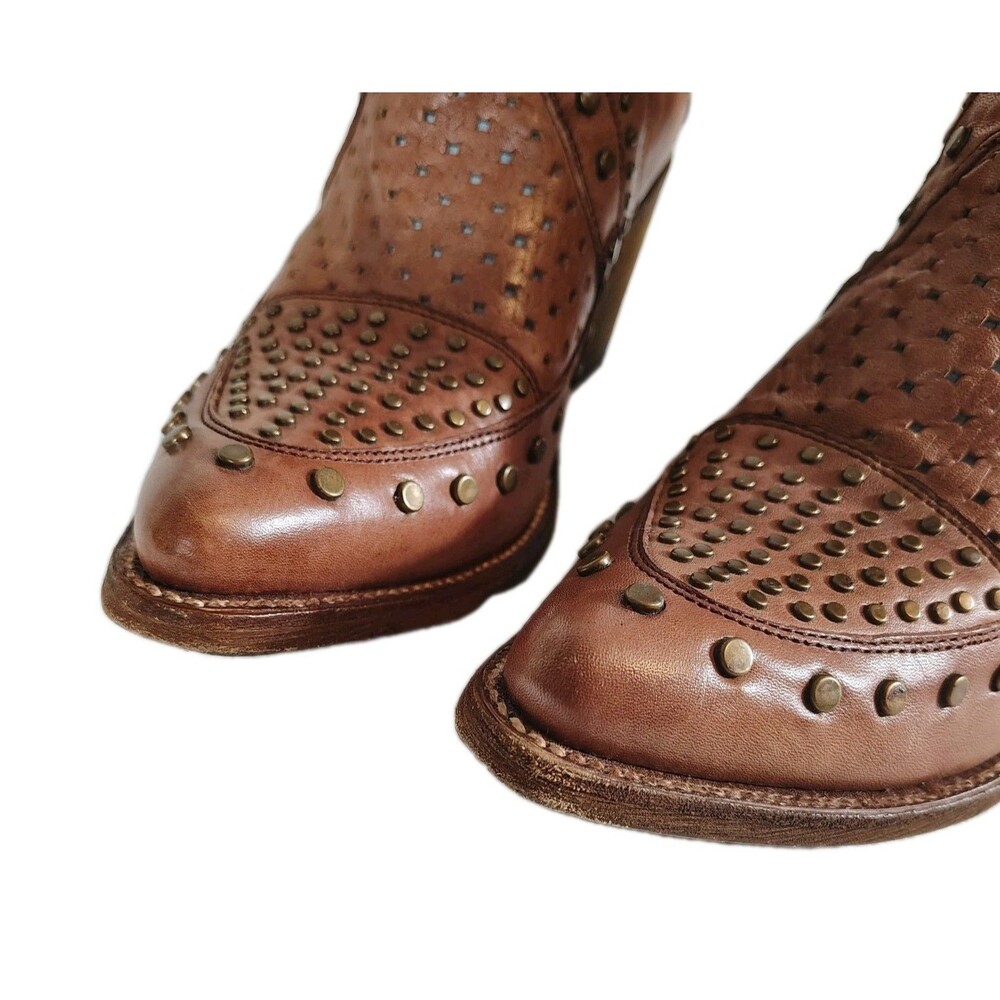 Corral Womens Studded Leather Western Ankle Boots Brown Cowgirl Booties Size 8 - Picture 6 of 8